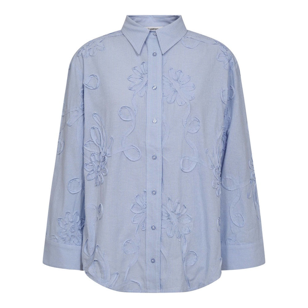Stripe Flower Shirt in Pale Blue - XavierCC