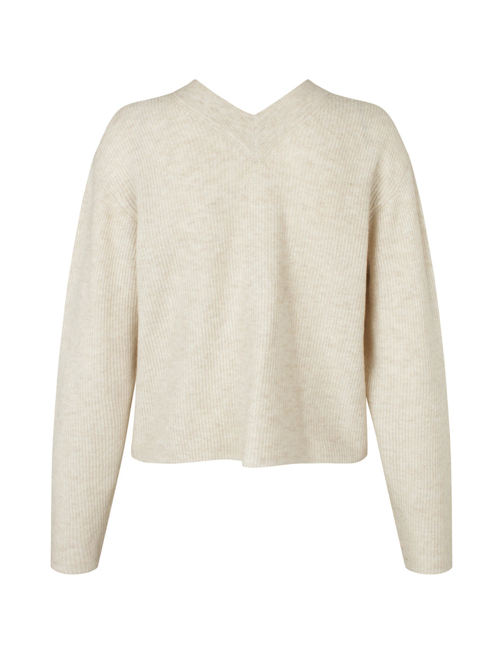 Asato-M – Cardigan with V-Neck Drop Back in Sugar Melange