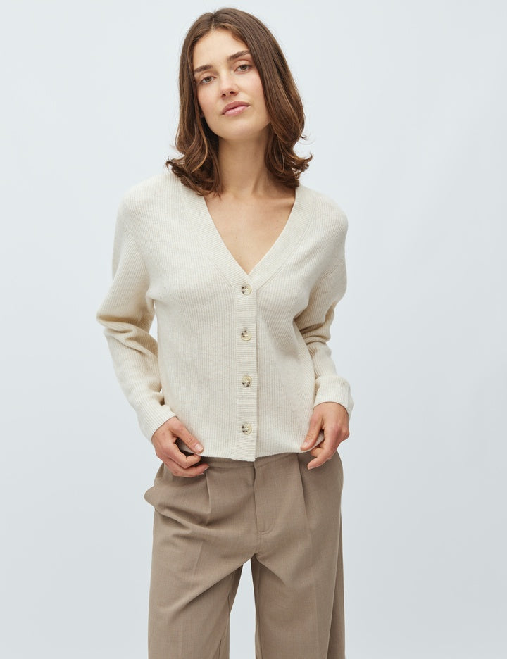 Asato-M – Cardigan with V-Neck Drop Back in Sugar Melange