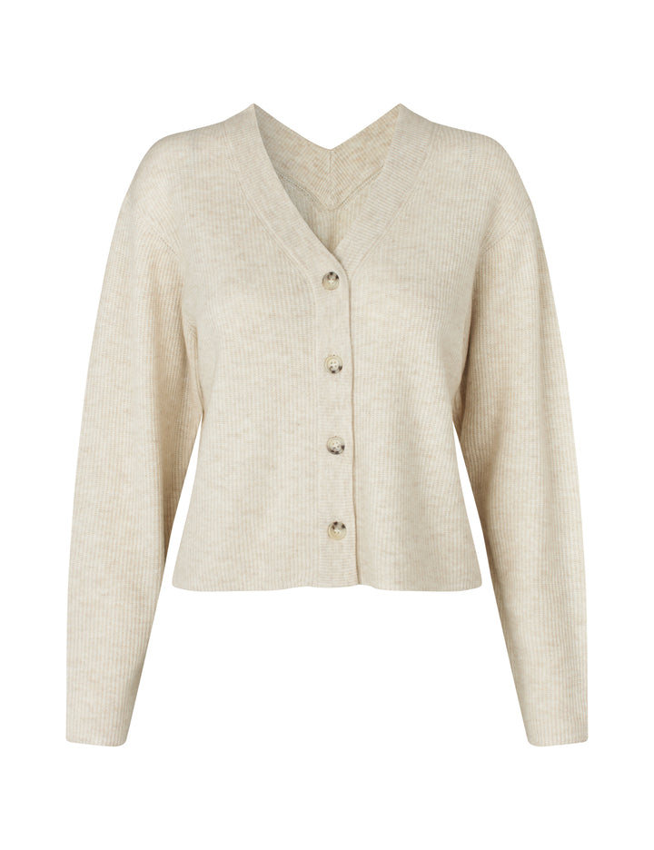 Asato-M – Cardigan with V-Neck Drop Back in Sugar Melange