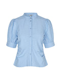 Felia-M Puff Sleeve Shirt – Light Blue Kiwa Check
