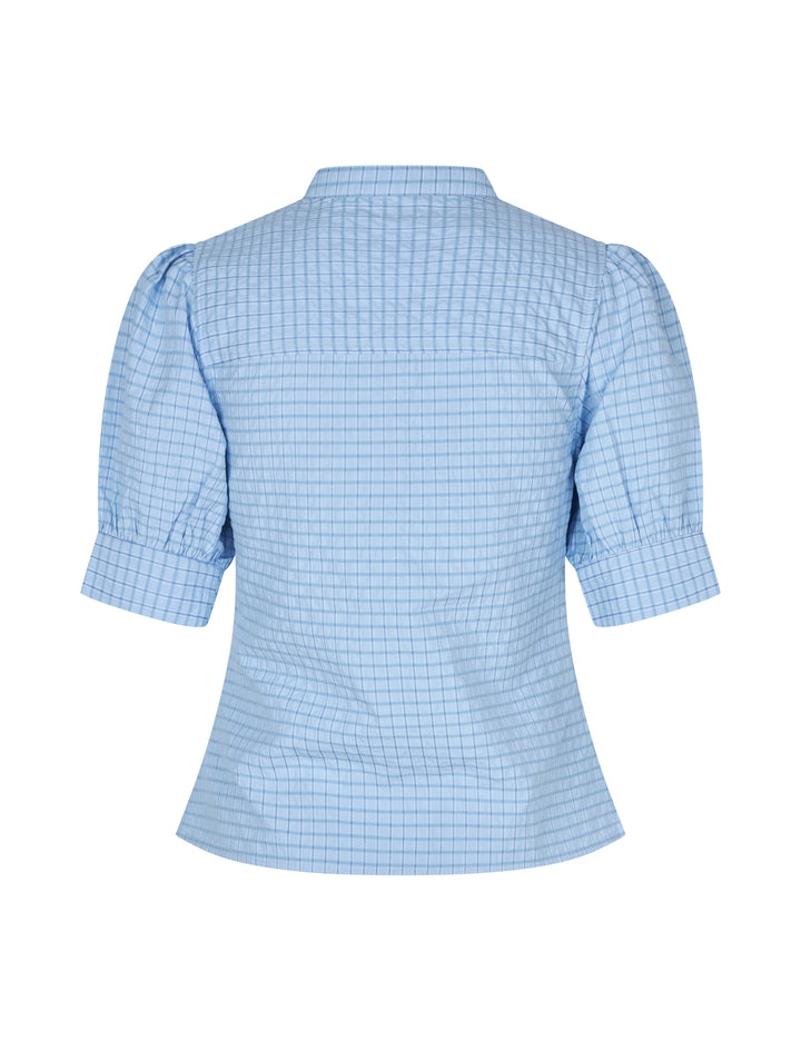 Felia-M Puff Sleeve Shirt – Light Blue Kiwa Check