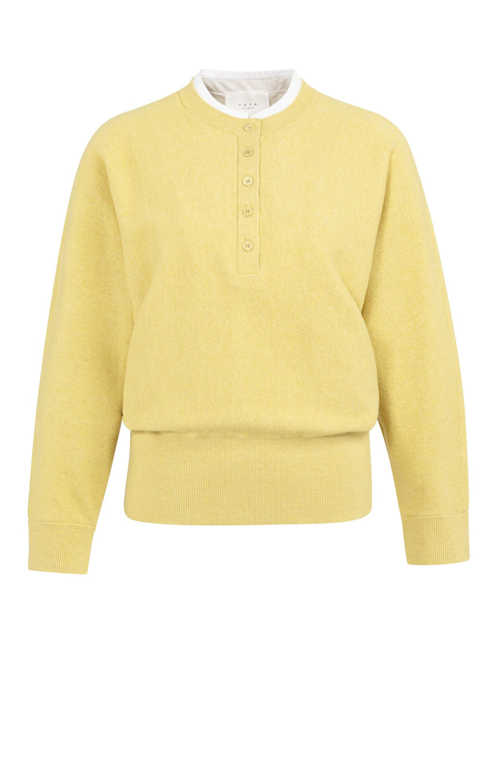 Sweater with Inserted Blouse Collar & Button Detail