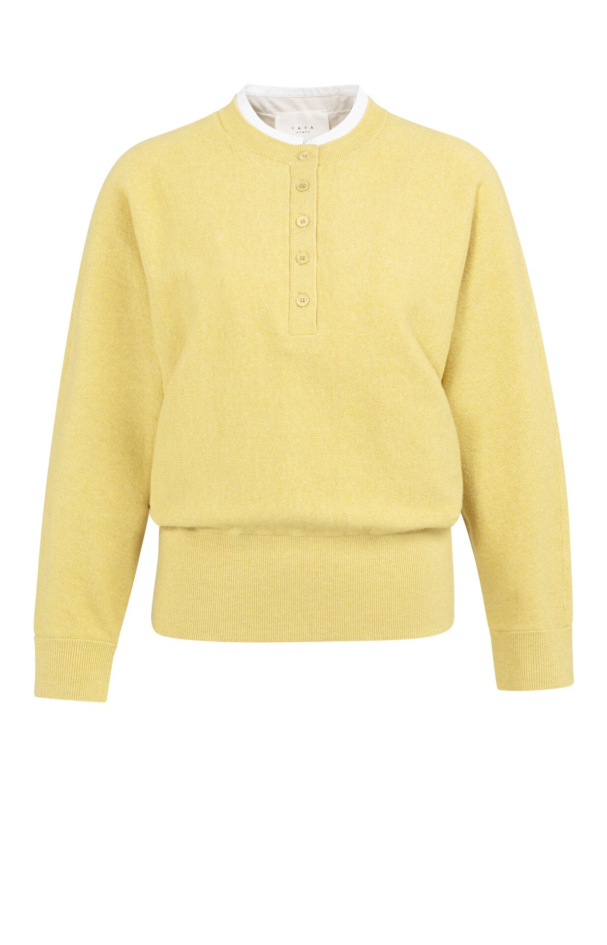 Sweater with Inserted Blouse Collar & Button Detail