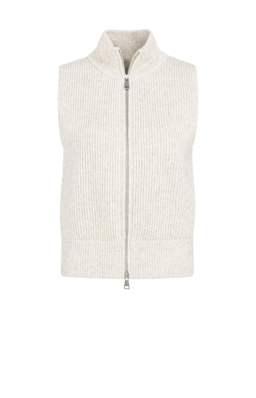 Ribbed Knit Sleeveless Vest with High Neck and Zipper in Heather Grey Melange