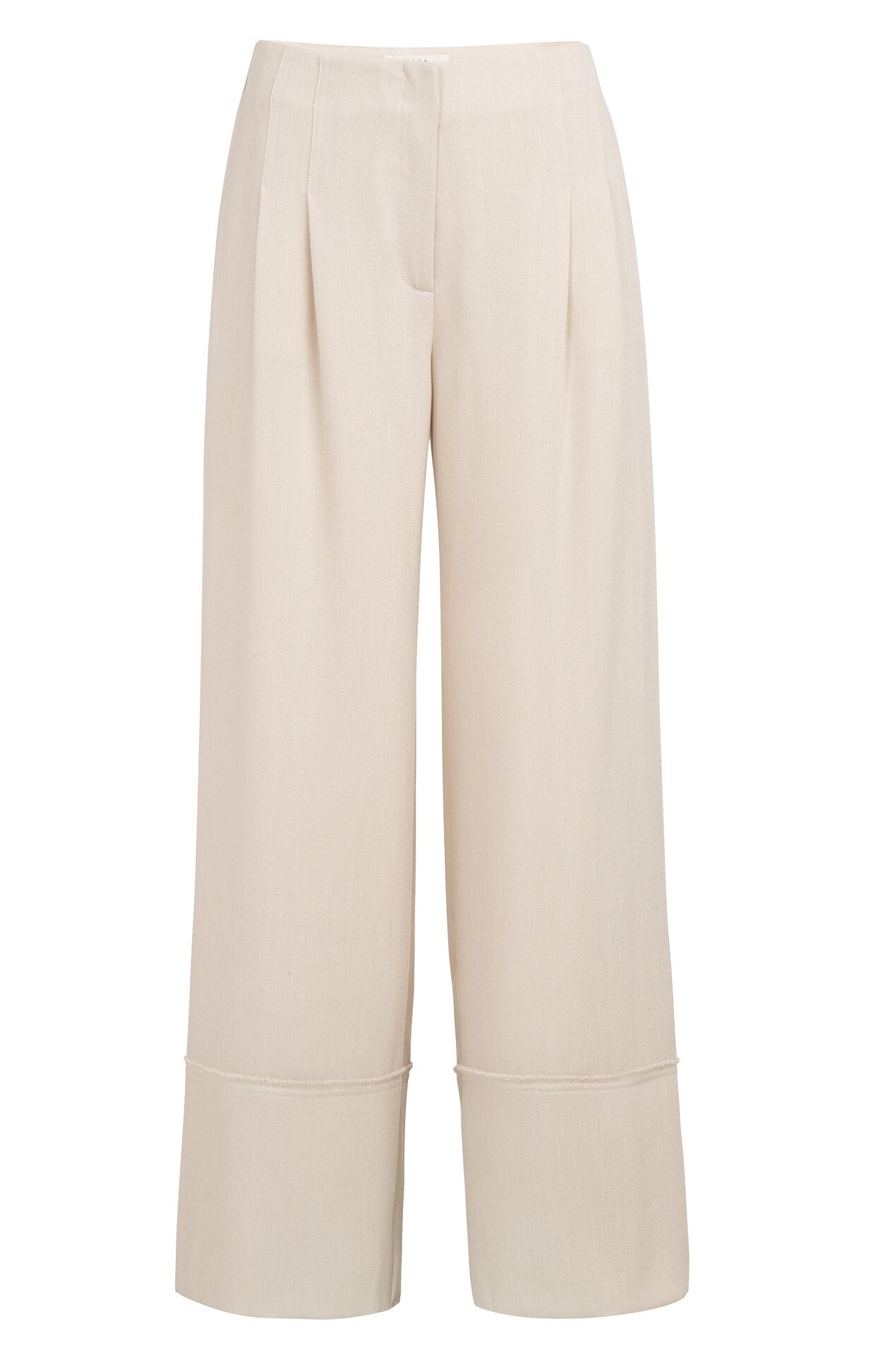 Linen Blend Trousers with Wide Legs and Fringed Details Yaya