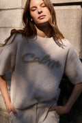 Short Sleeve Alpaca Sweater in Heather Grey Melange