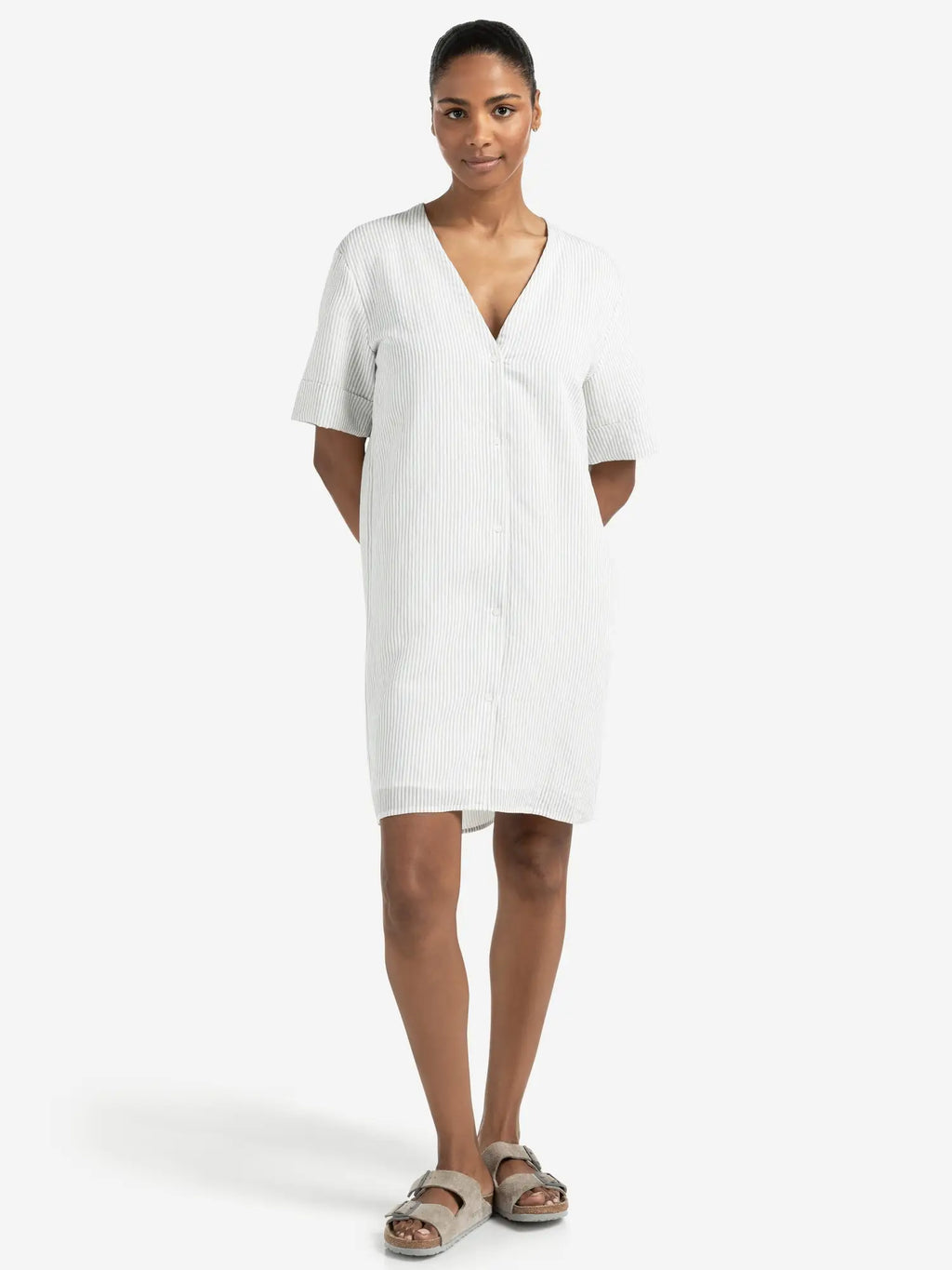 Striped Dress with V-neck and Crossover Back – YAYA