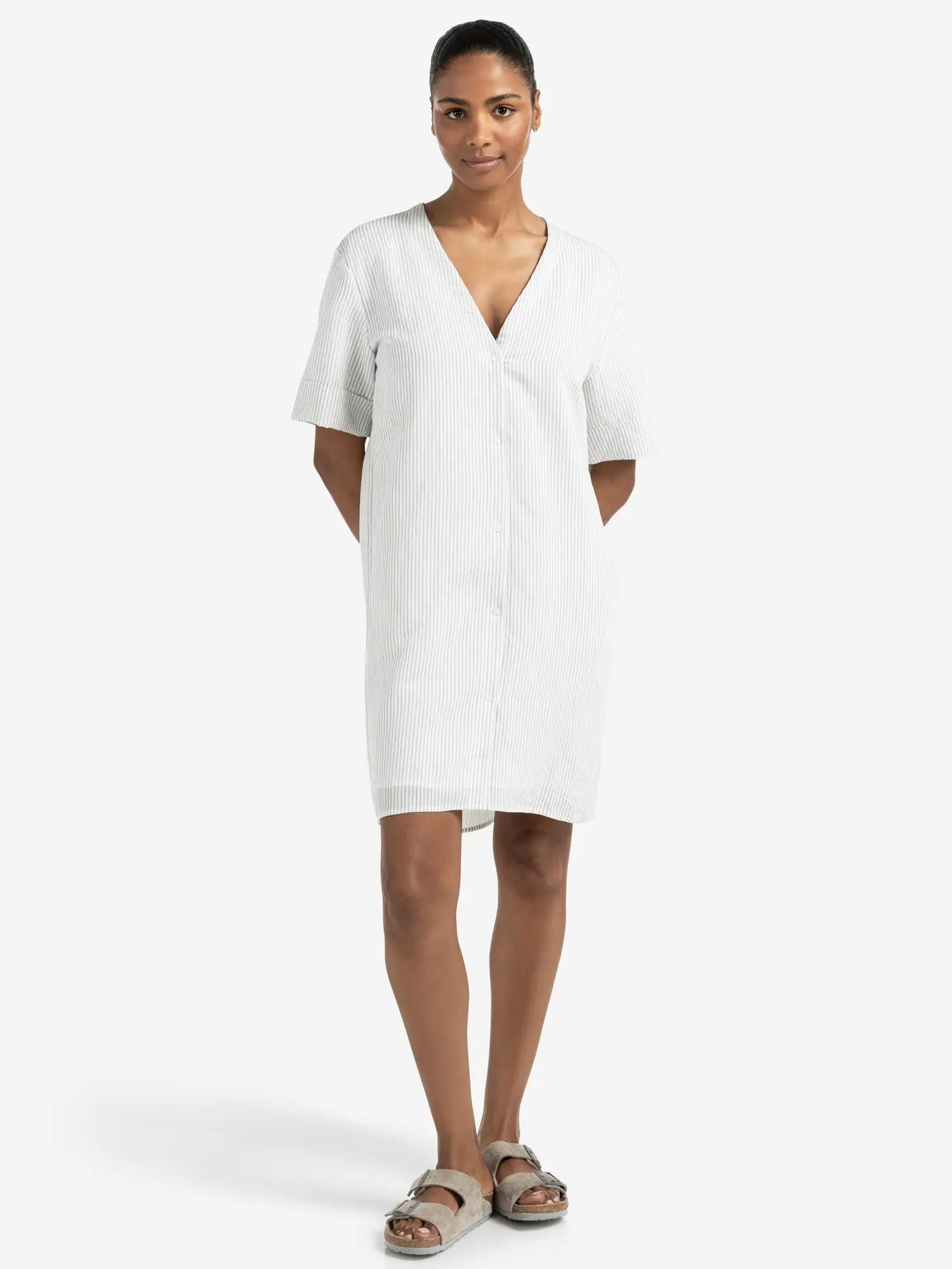 Striped Dress with V-neck and Crossover Back – YAYA
