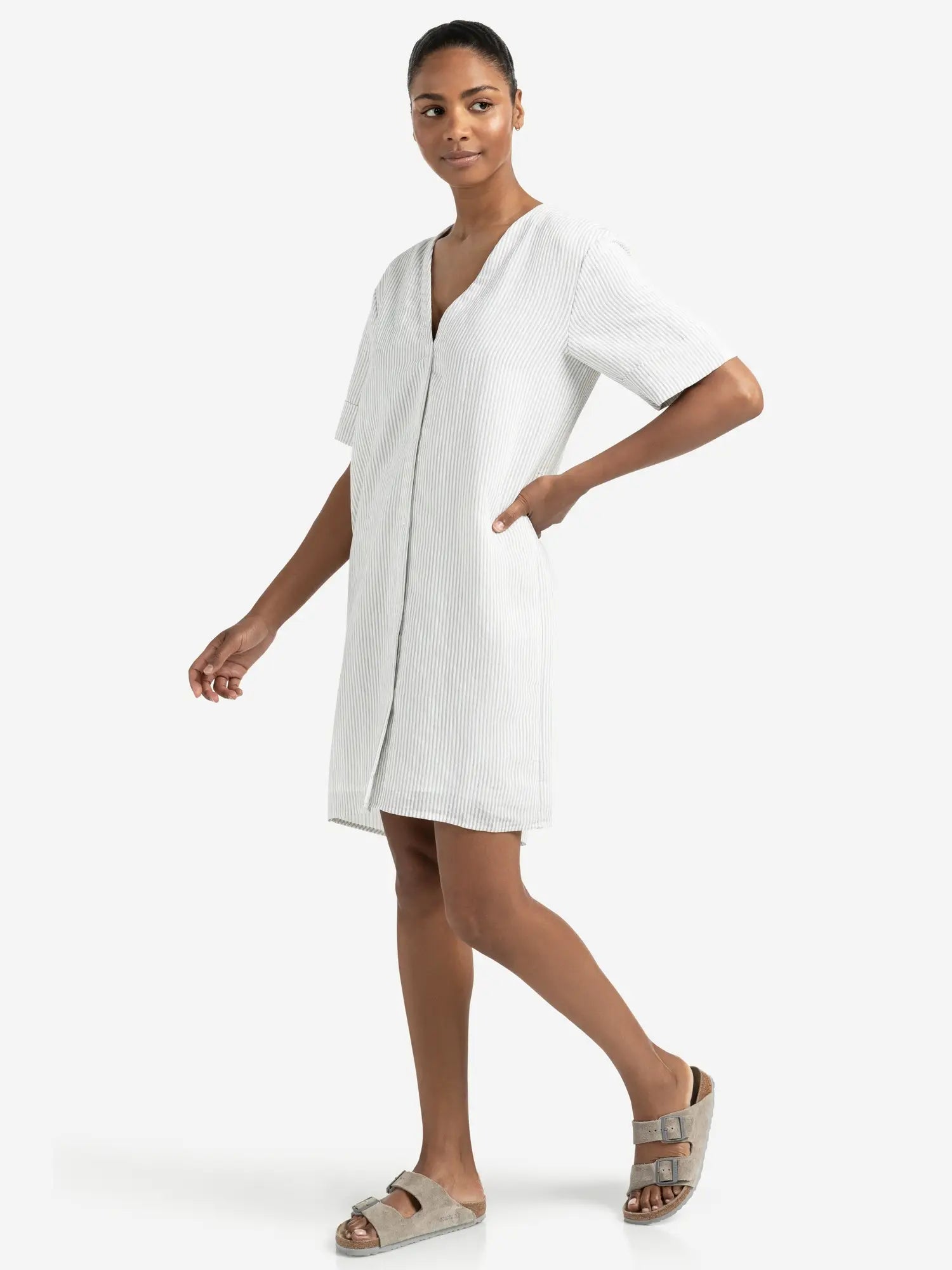 Striped Dress with V-neck and Crossover Back – YAYA