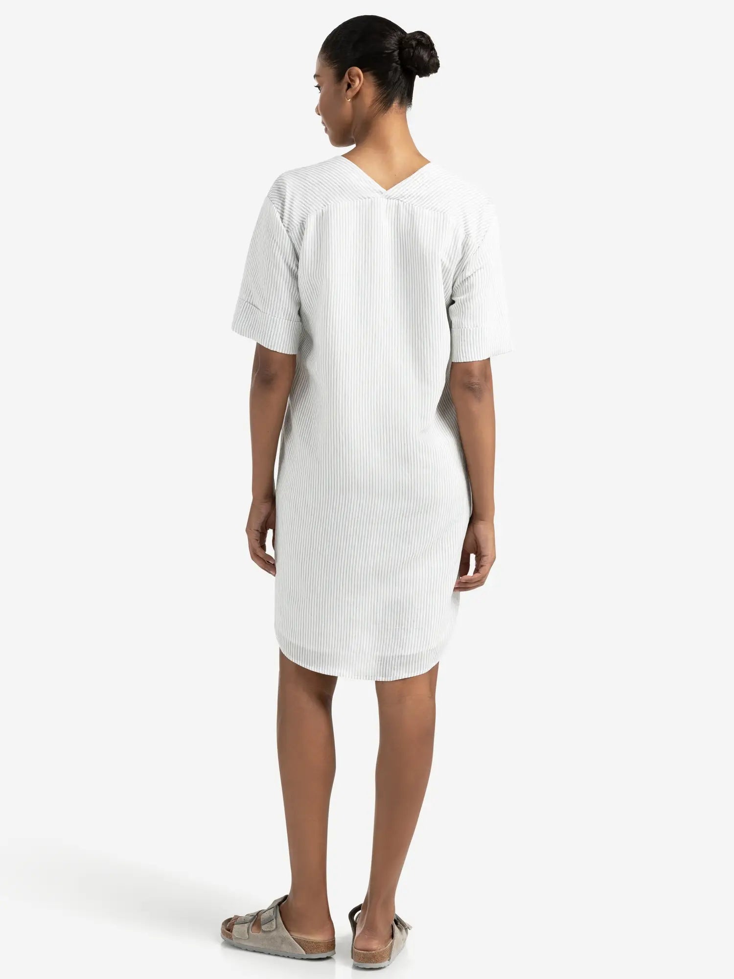 Striped Dress with V-neck and Crossover Back – YAYA