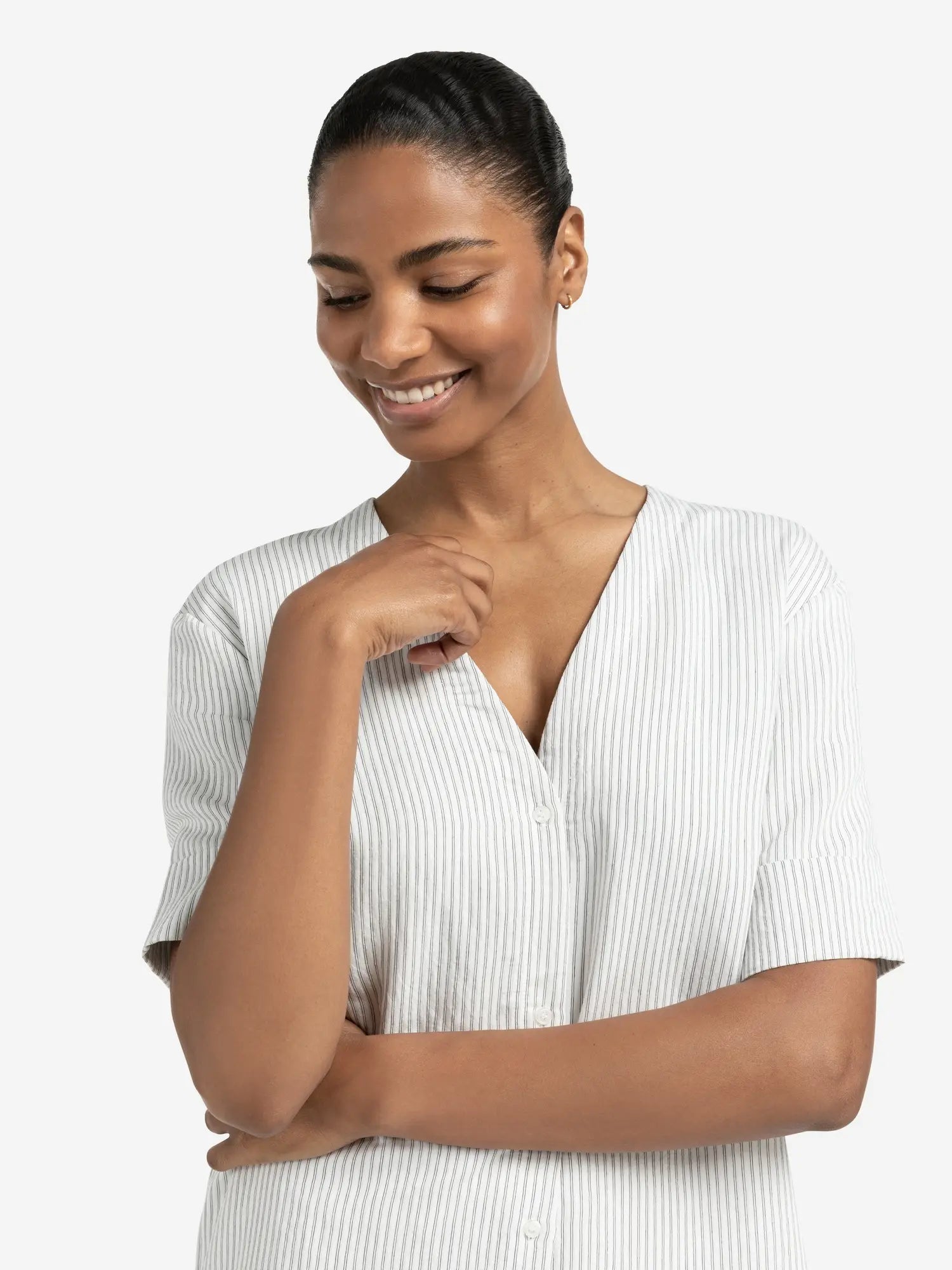 Striped Dress with V-neck and Crossover Back – YAYA