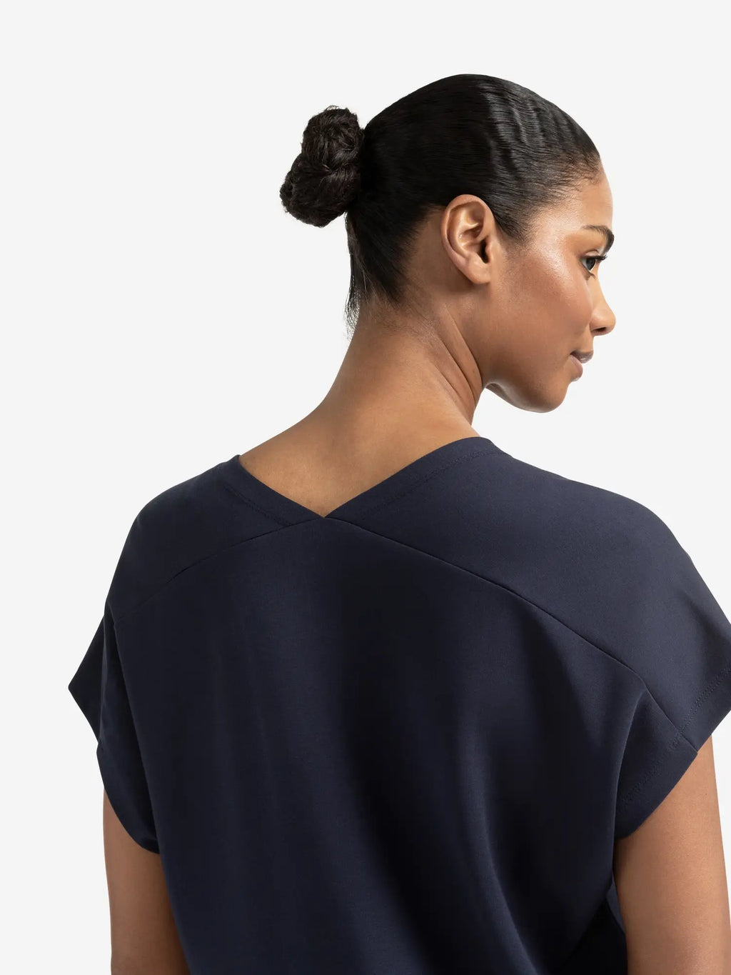 Sleeveless Dress with Double V-neck and Front Slit, Blue – YAYA