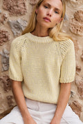 YY – Chunky Knit Sweater with Short Sleeves and Round Neck in Reed Yellow Dessin
