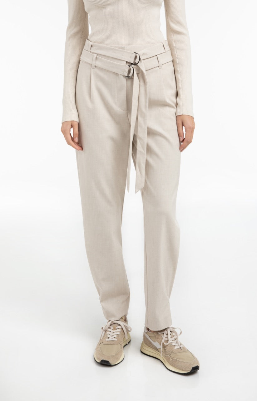 Loose Fit Trousers – Double Belt Detail in Kit Beige
