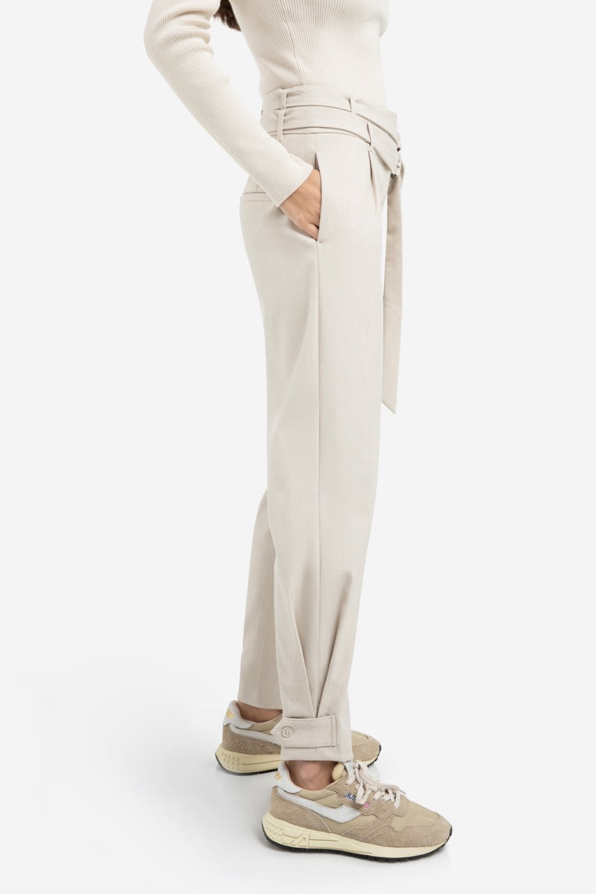Loose Fit Trousers – Double Belt Detail in Kit Beige