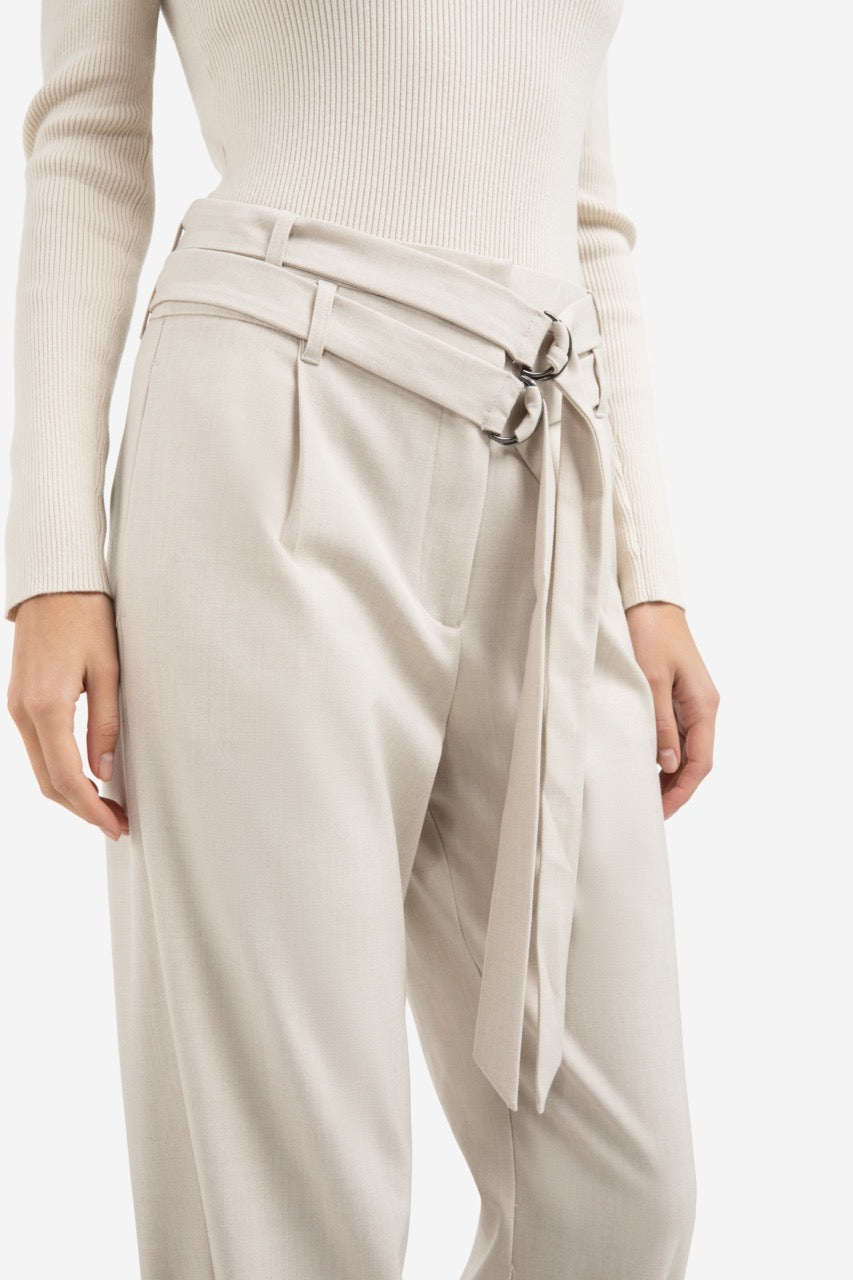 Loose Fit Trousers – Double Belt Detail in Kit Beige