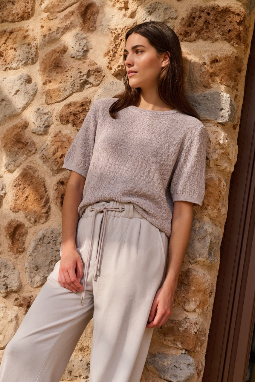 Mauve Textured Short Sleeve Knit Sweater – YAYA