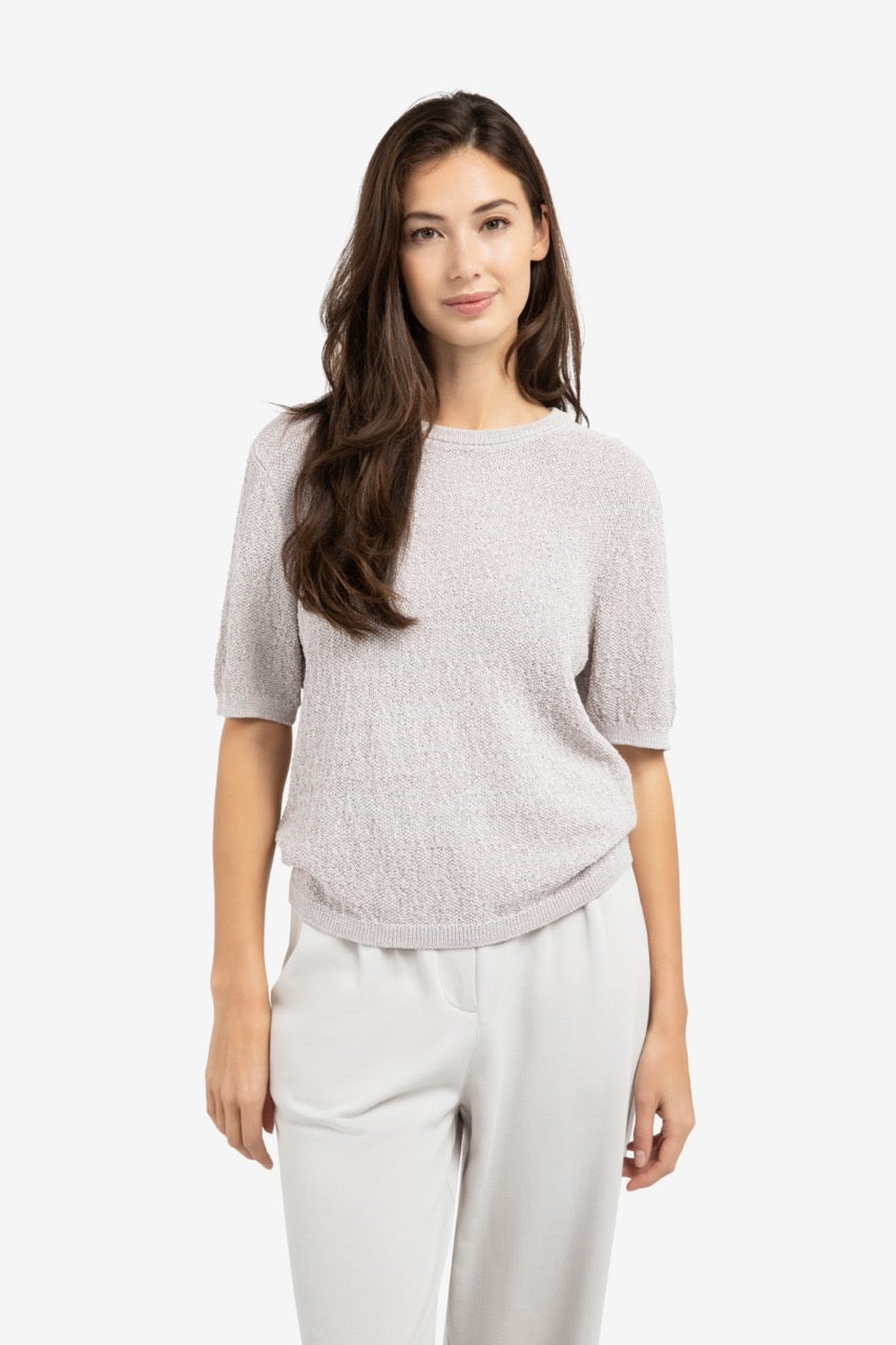 Mauve Textured Short Sleeve Knit Sweater – YAYA