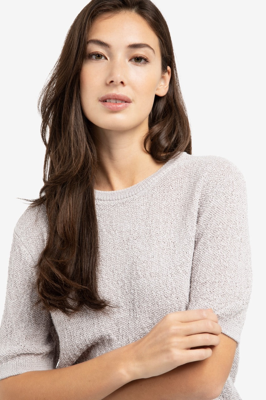 Mauve Textured Short Sleeve Knit Sweater – YAYA