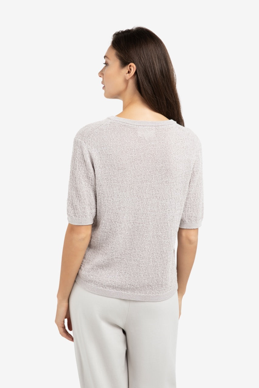 Mauve Textured Short Sleeve Knit Sweater – YAYA