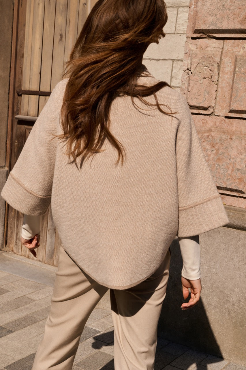 Chunky Knit Poncho Cardigan with Rounded Hem