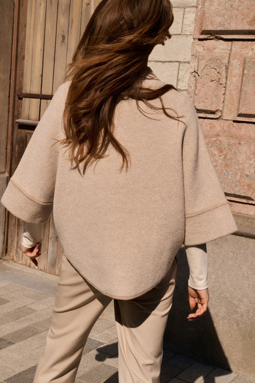 Chunky Knit Poncho Cardigan with Rounded Hem