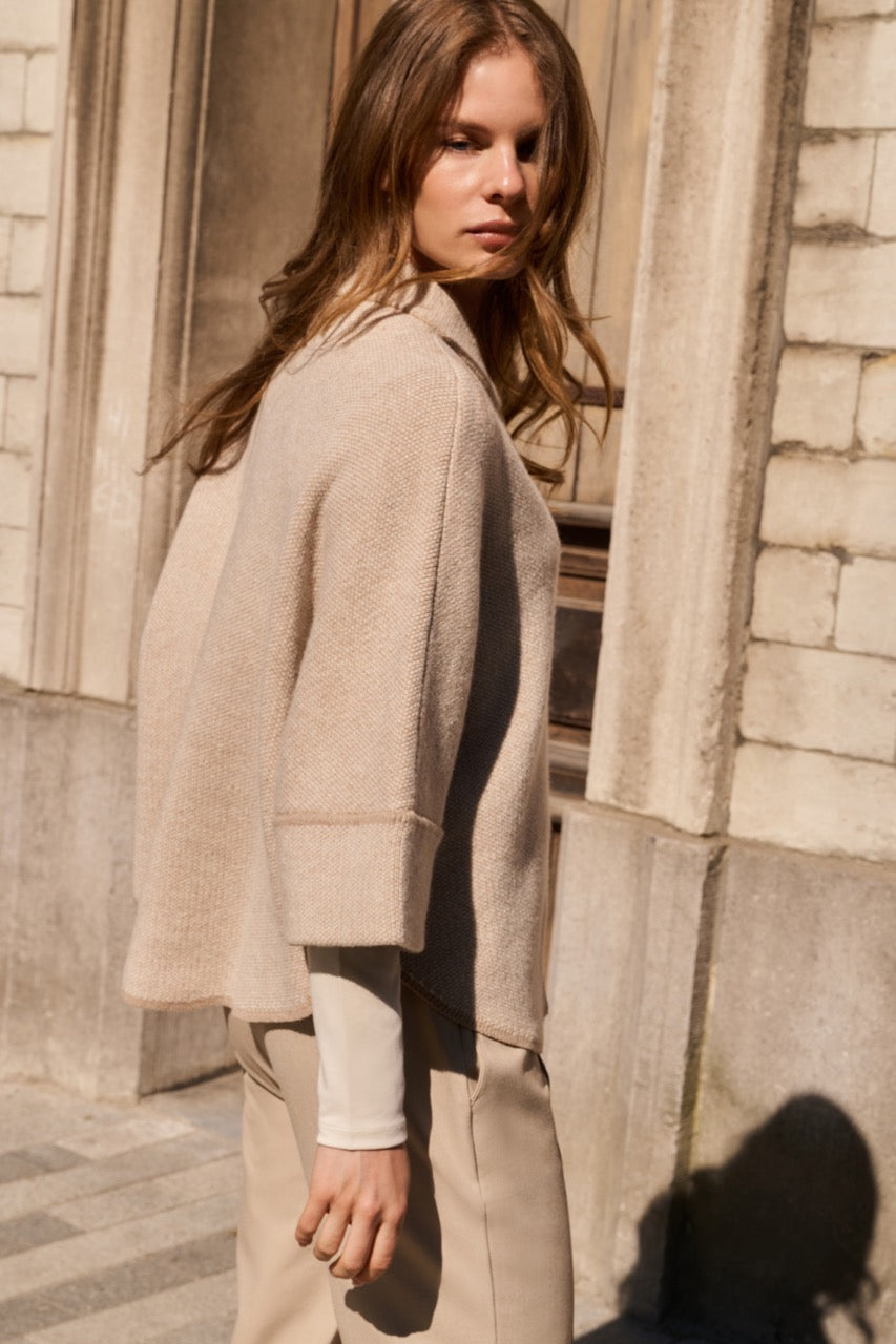 Chunky Knit Poncho Cardigan with Rounded Hem