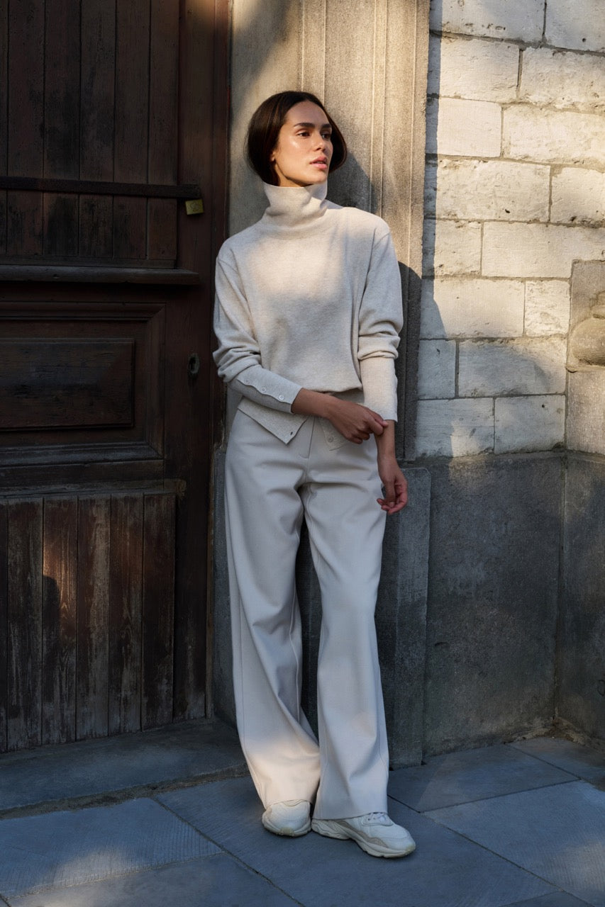 Soft Woven Trousers in Grey Melange