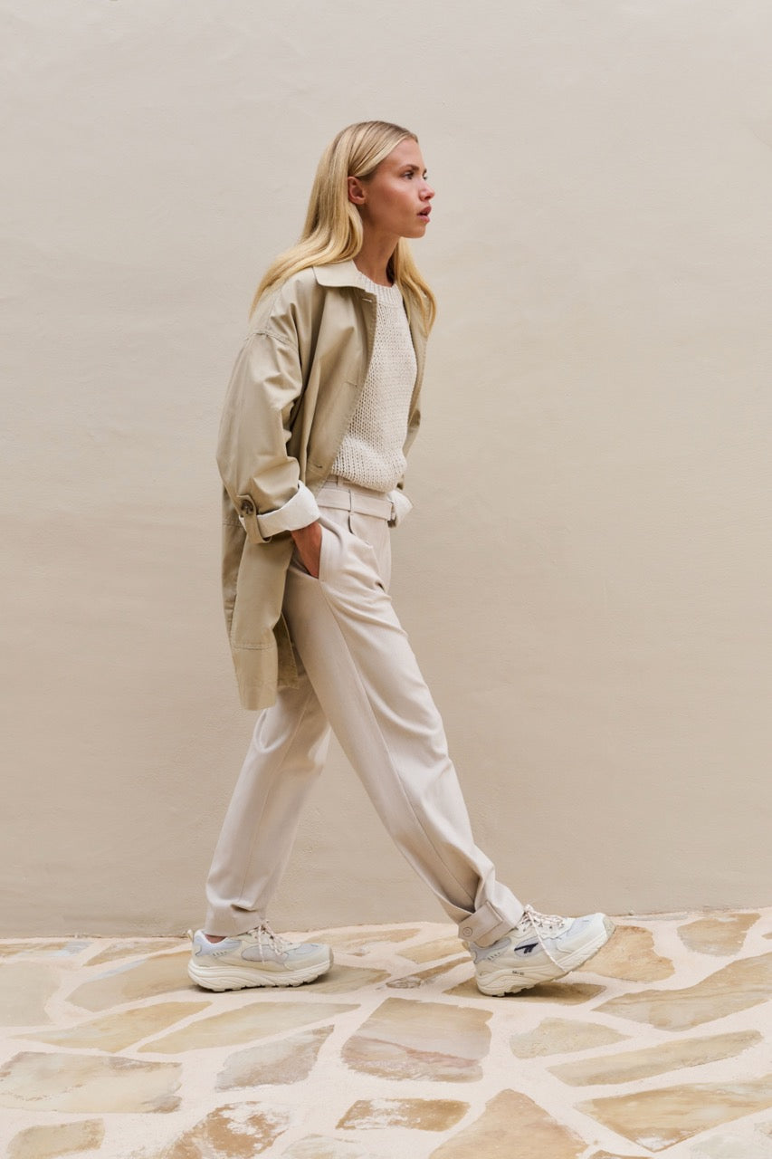 Loose Fit Trousers – Double Belt Detail in Kit Beige