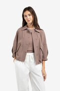 Deep Taupe Oversized Drawstring Blouse Jacket – YAYA