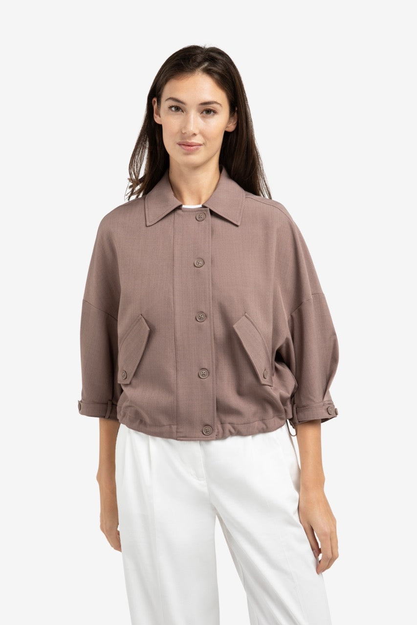 Deep Taupe Oversized Drawstring Blouse Jacket – YAYA