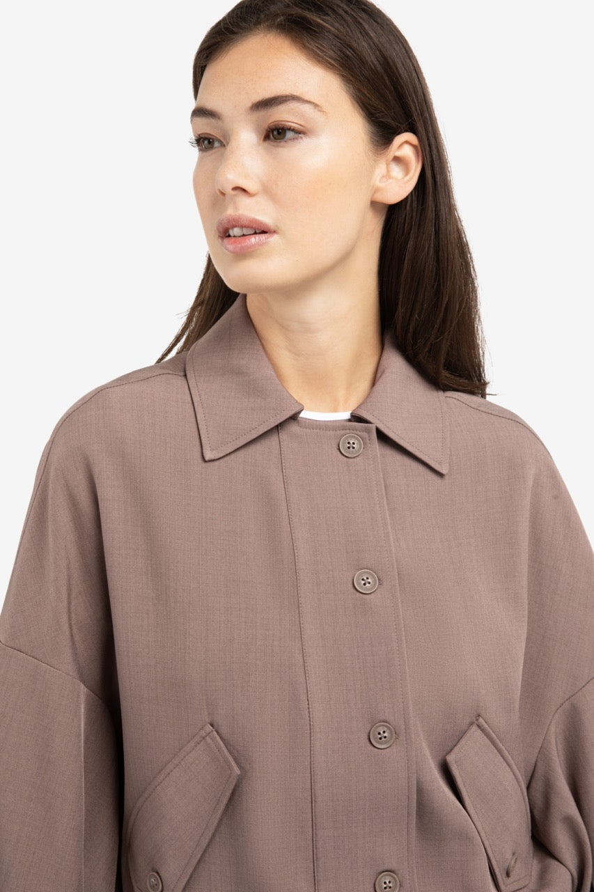 Deep Taupe Oversized Drawstring Blouse Jacket – YAYA
