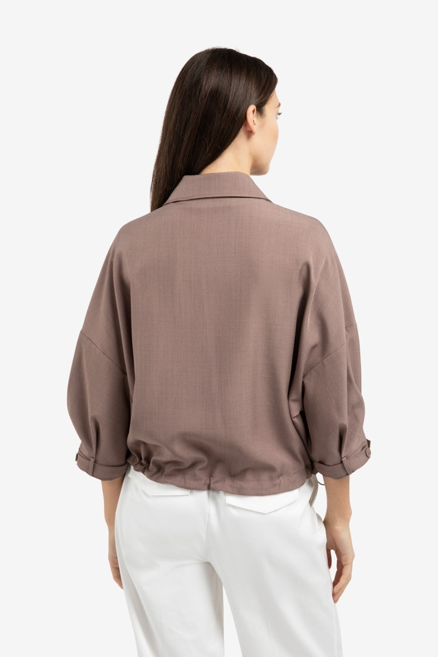 Deep Taupe Oversized Drawstring Blouse Jacket – YAYA