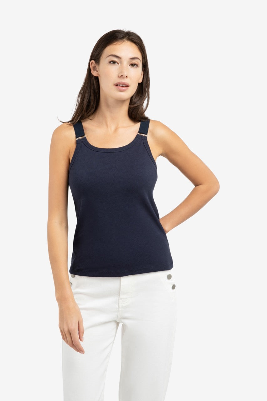 Navy Ribbed Ring Strap Singlet – YAYA