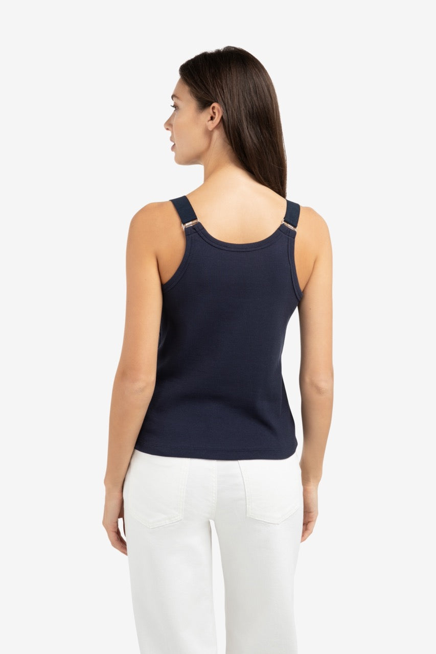 Navy Ribbed Ring Strap Singlet – YAYA