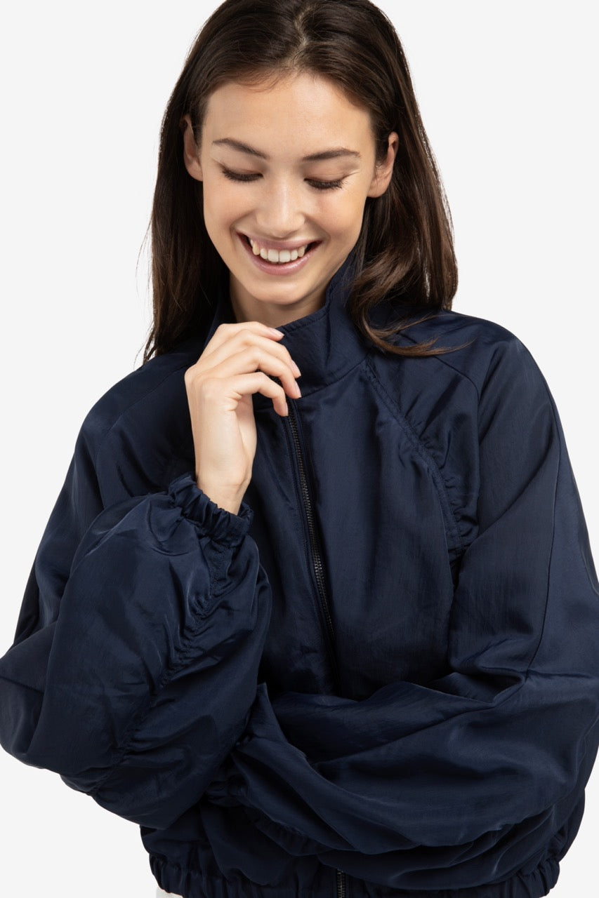 Navy Oversized Pleated Sleeve Jacket – YAYA