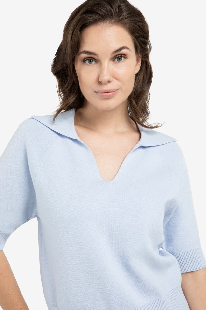 V-Neck Knitted Sweater with Collar – Gray Lilac | YAYA