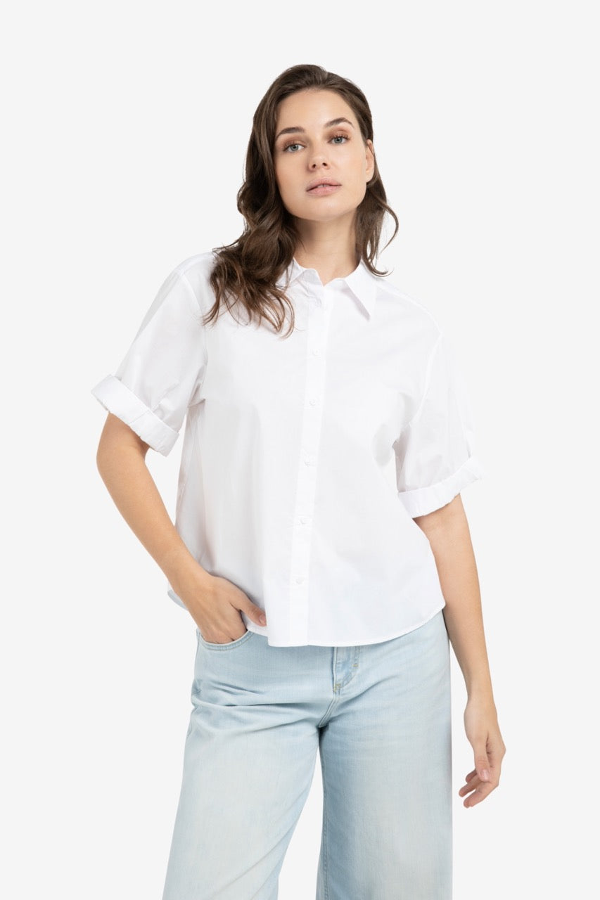 White Rolled Sleeve Cotton Blouse – YAYA