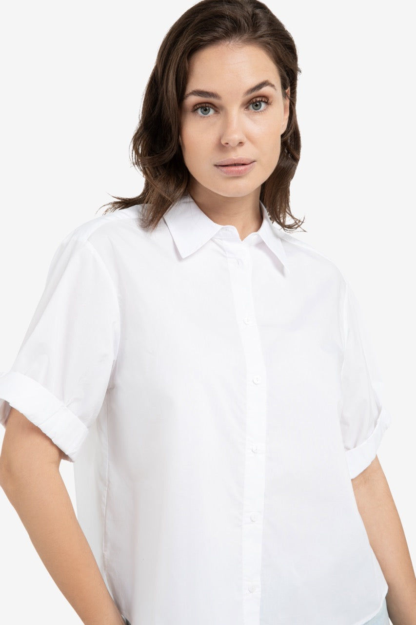 White Rolled Sleeve Cotton Blouse – YAYA