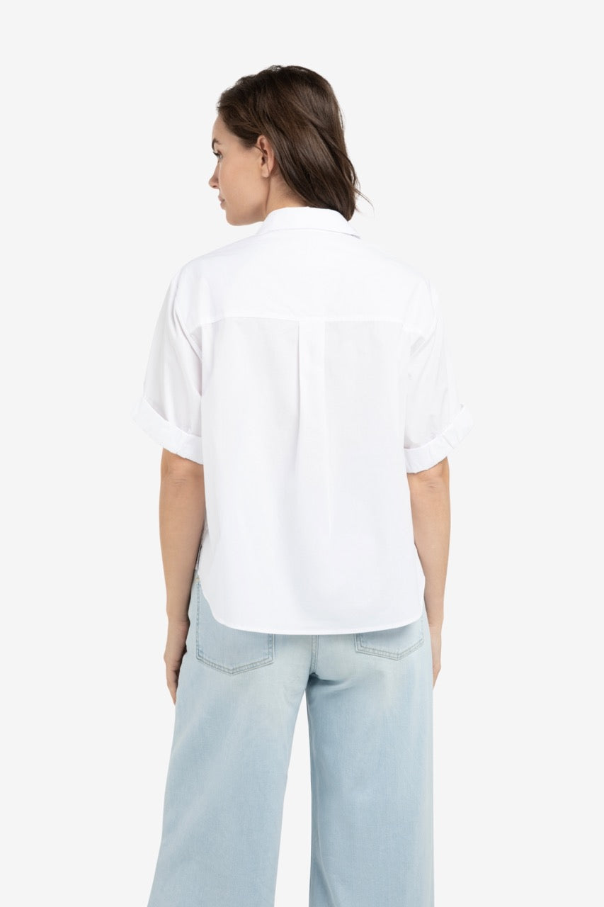 White Rolled Sleeve Cotton Blouse – YAYA