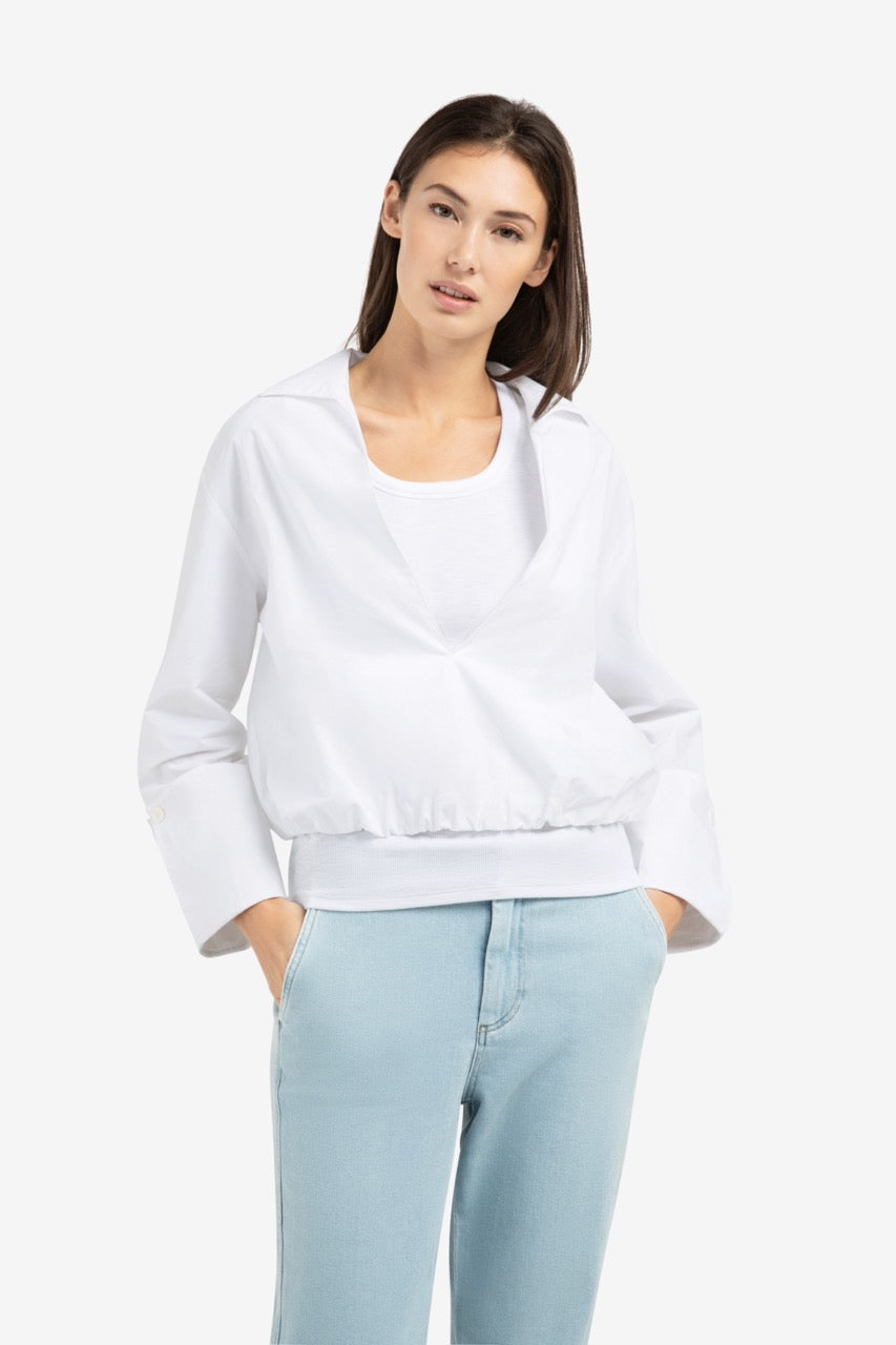 White Balloon Hem V-Neck Blouse – YAYA