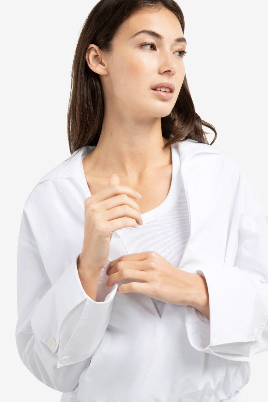 White Balloon Hem V-Neck Blouse – YAYA