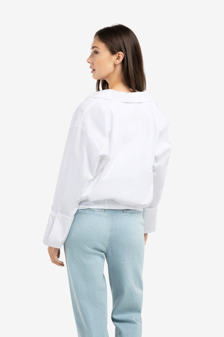 White Balloon Hem V-Neck Blouse – YAYA