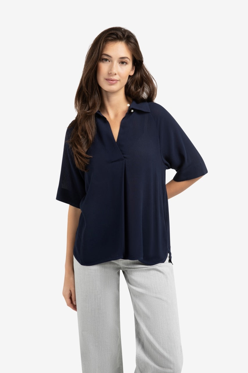 YAYA Pearl Detail Raglan Sleeve Top – Navy Blazer Blue