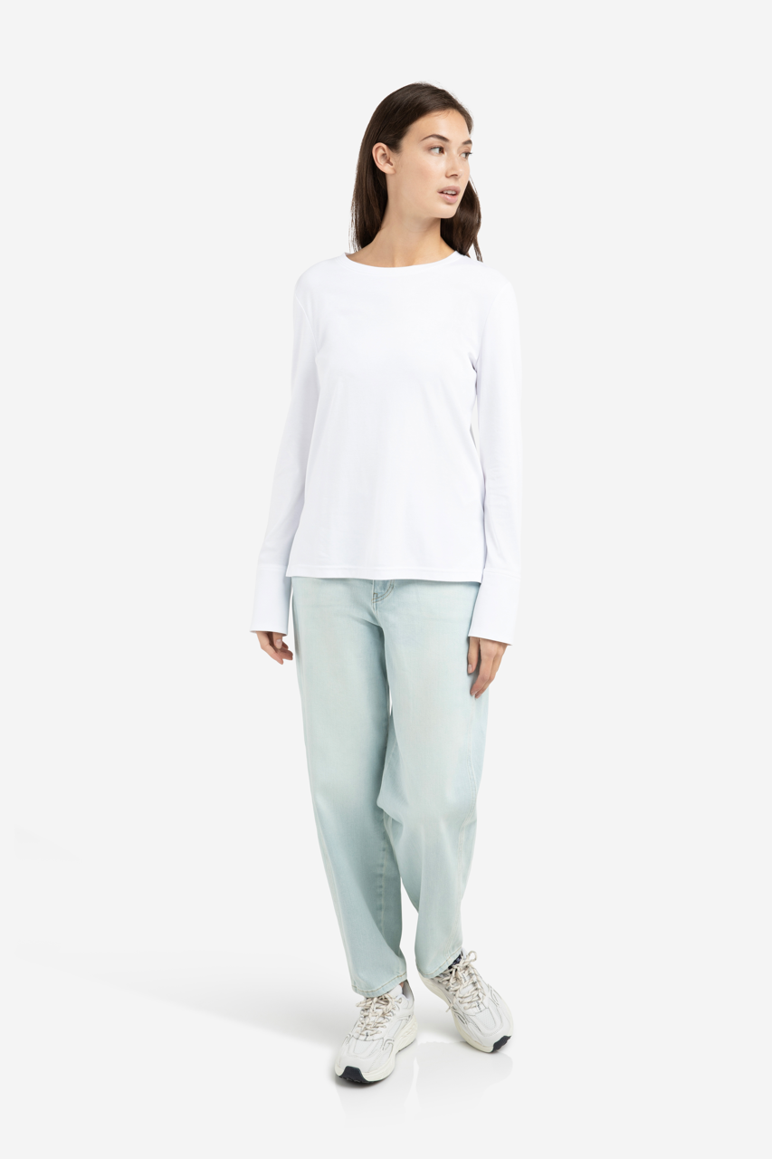 YY – Jersey Top with Long Sleeves and Woven Cuffs in Pure White