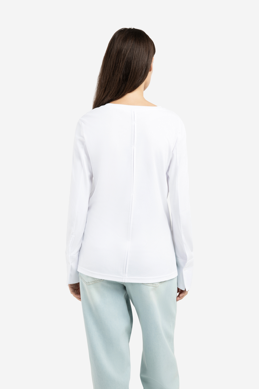 YY – Jersey Top with Long Sleeves and Woven Cuffs in Pure White