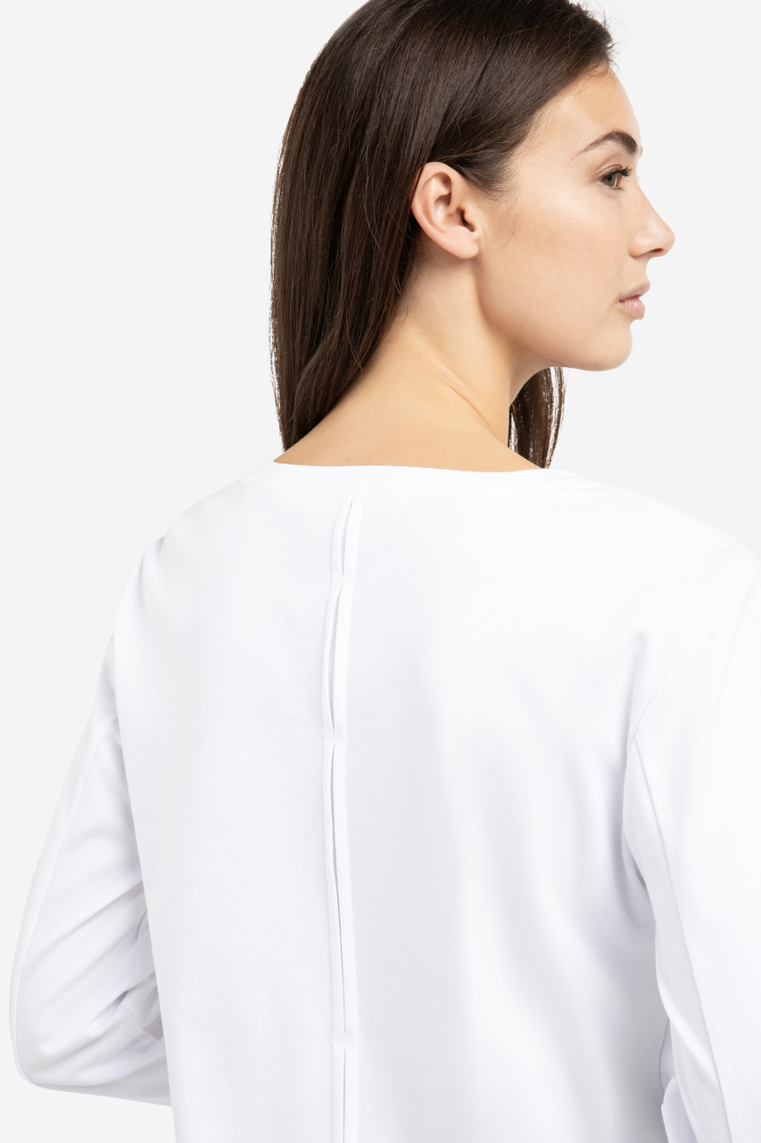 YY – Jersey Top with Long Sleeves and Woven Cuffs in Pure White