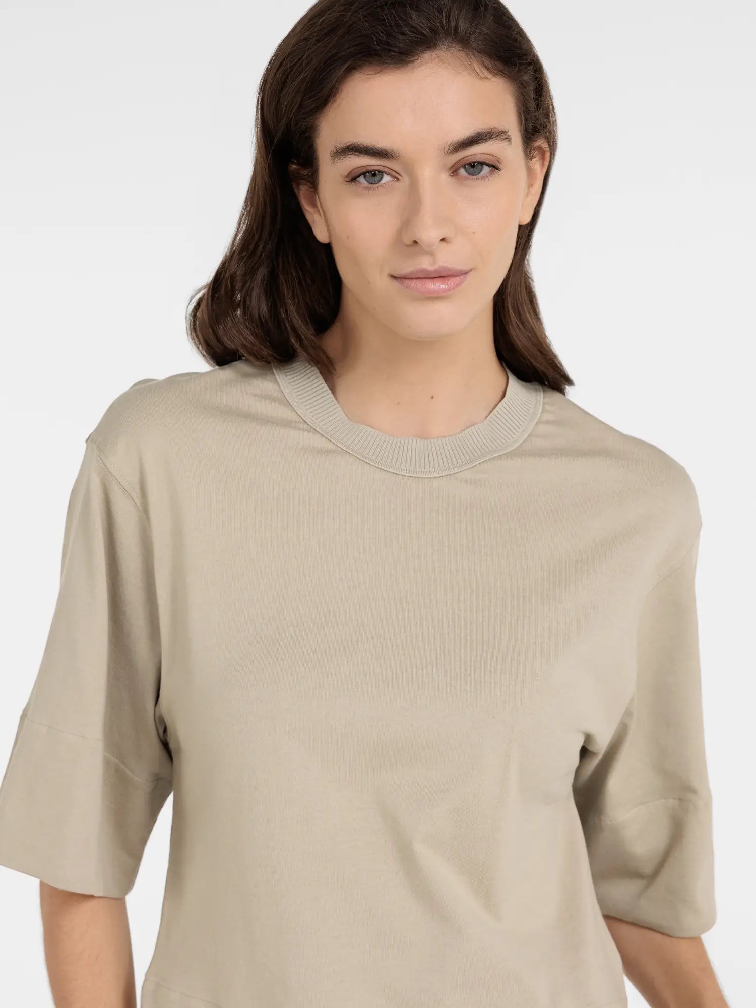 Jersey top with ribbed neckline and woven details – YAYA