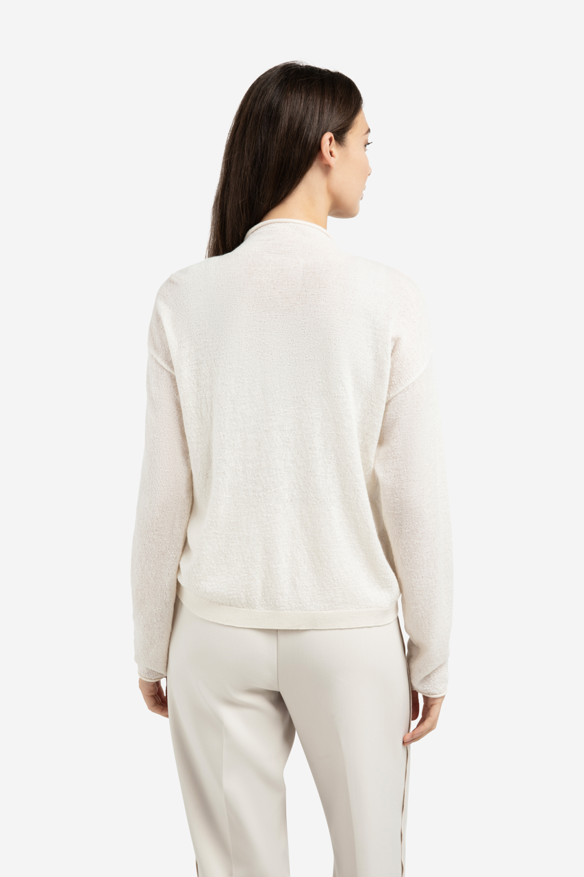 YA – Knitted Cardigan with High Neck and Zipper in Kit Beige